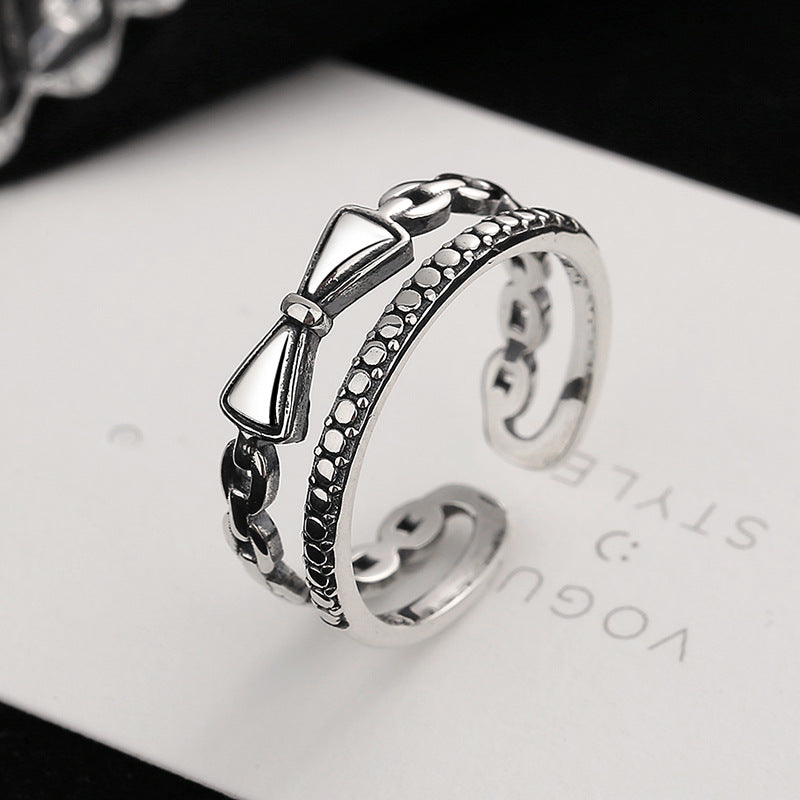 Damen Offener Ring mit eleganten Schleifen- und Kettendesign Shop Nory