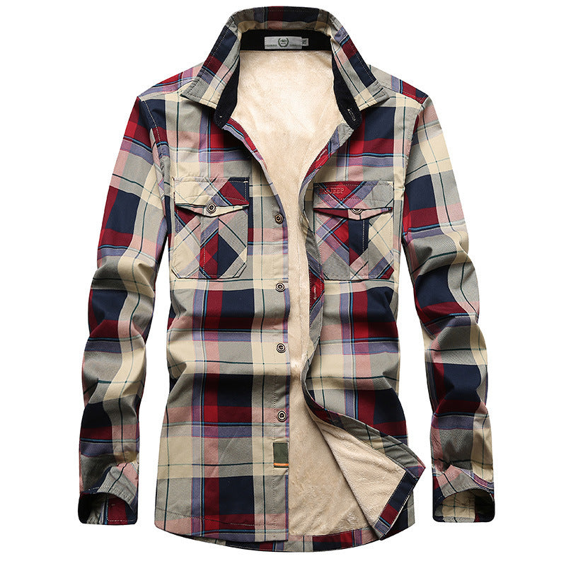 Herren Kariertes Thermo-Hemdjacke mit Teddyfleece-Innenfutter und Brustpattentaschen Shop Nory