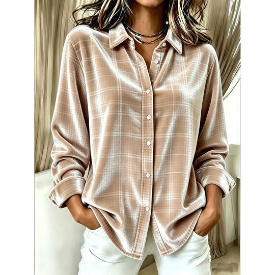 Damen Samt-Hemdbluse mit Karomuster und lockerem Oversize-Schnitt Shop Nory