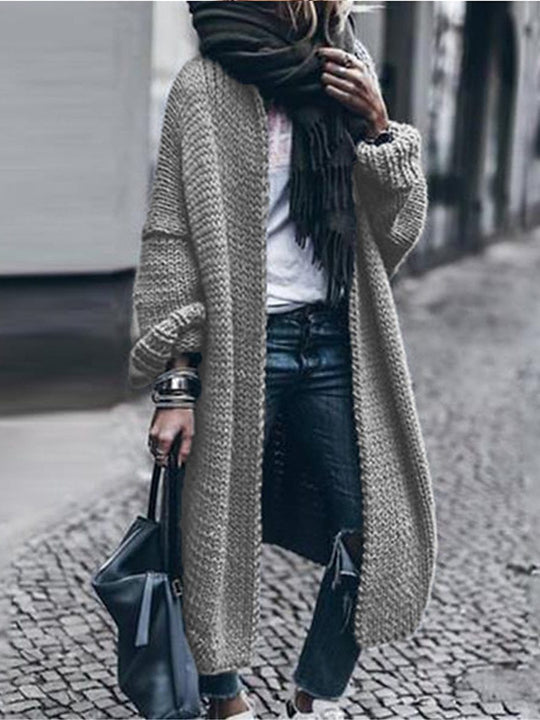 Damen Langer Grobstrick-Mantelcardigan mit überschnittener Schulter und offener Front Shop Nory