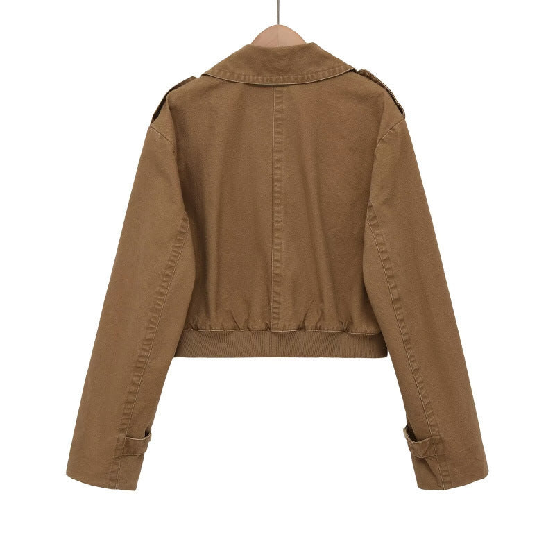 Damen Kurz geschnittene Utility-Jacke im Field-Stil mit weitem Revers und tailliertem Taillenbund Shop Nory