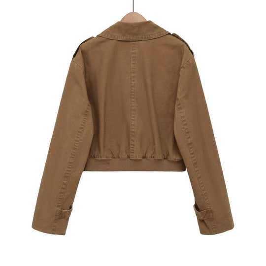 Damen Kurz geschnittene Utility-Jacke im Field-Stil mit weitem Revers und tailliertem Taillenbund Shop Nory