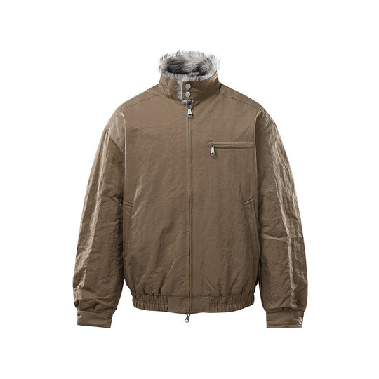 Herren Wattierte Bomberjacke mit hohem Teddykragen, verdecktem Reißverschluss und elastischem Saum Shop Nory