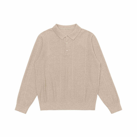 Unisex Feinstruktur-Polo-Strickpullover mit Hemdkragen und geripptem Saum Shop Nory