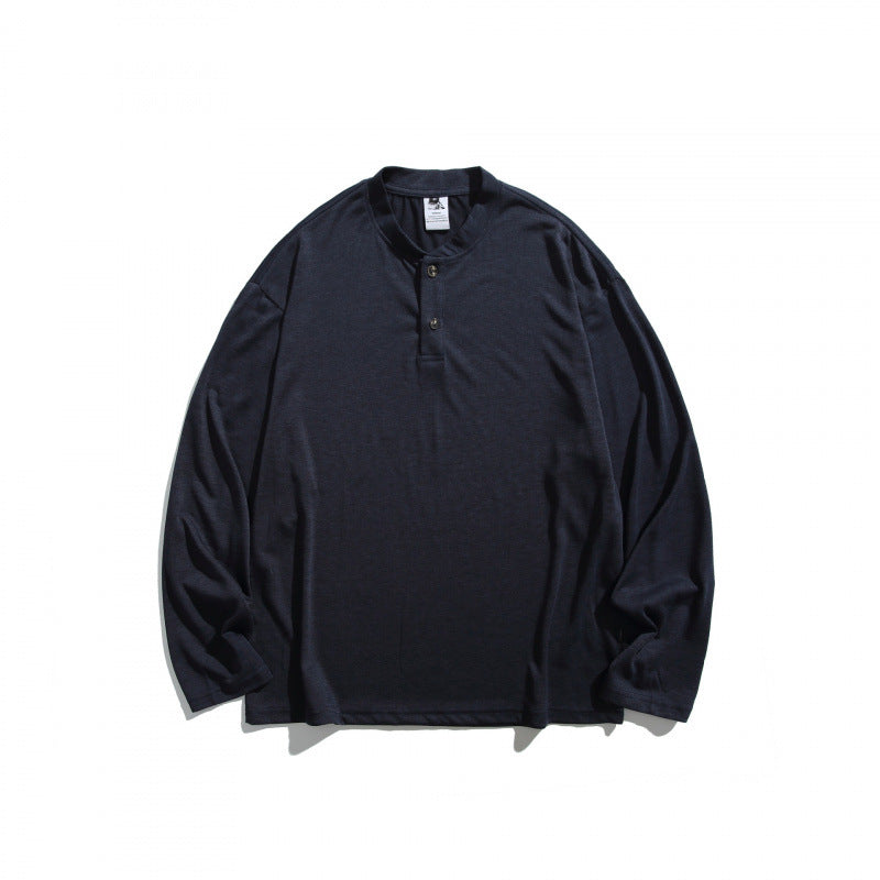 Unisex Lockere Henley-Longsleeve mit Stehkragen und Waffelstruktur Shop Nory