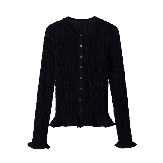 Damen Gesmoktes Langarm-Top mit Rüschen-Saum und figurbetonter Passform Shop Nory