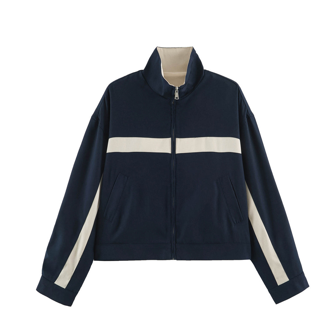 Damen Cropped Trackjacke mit Stehkragen, Reißverschluss und seitlichen Kontraststreifen Shop Nory
