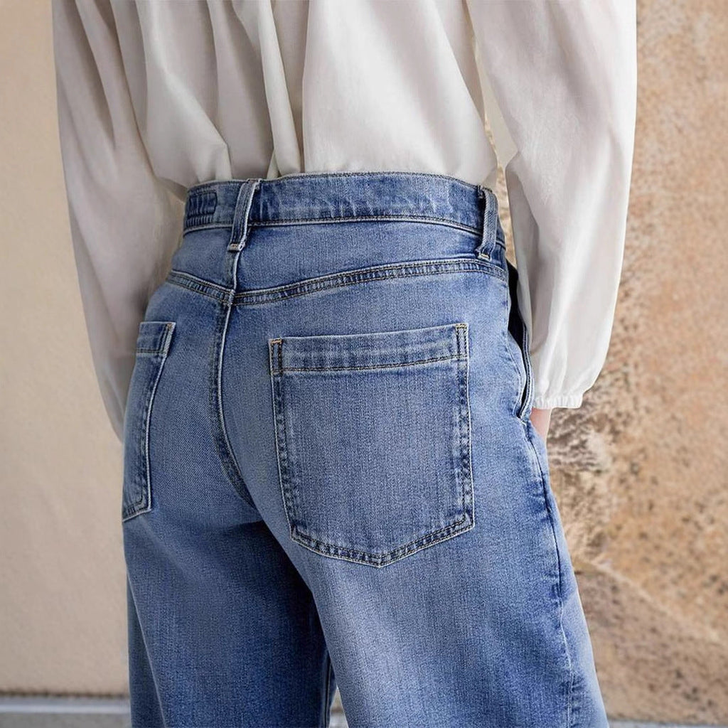Damen Weite Jeans im Boho-Stil mit hohem Bund und komfortablem Schnitt