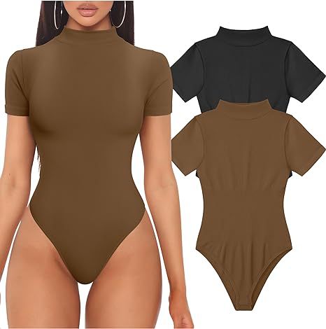 Damen Kurzarm Bodysuit mit hohem Kragen