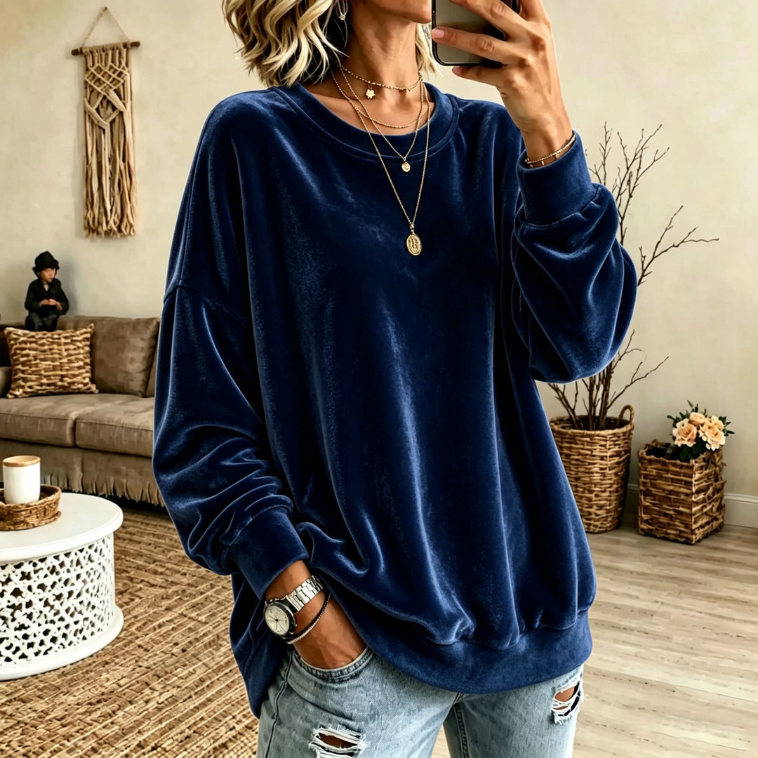 Damen Oversize-Samtpullover mit weitem Schnitt und geripptem Saum Shop Nory
