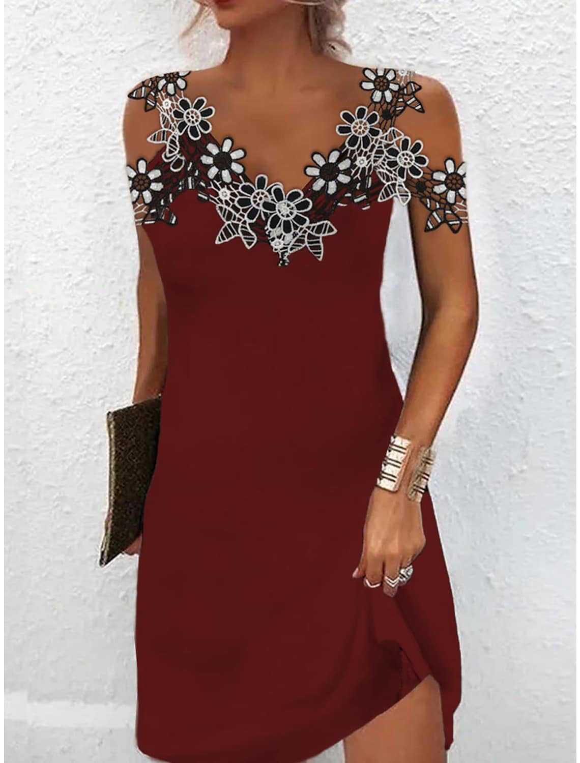 Damen Elegantes Kleid mit Spitzenbesatz