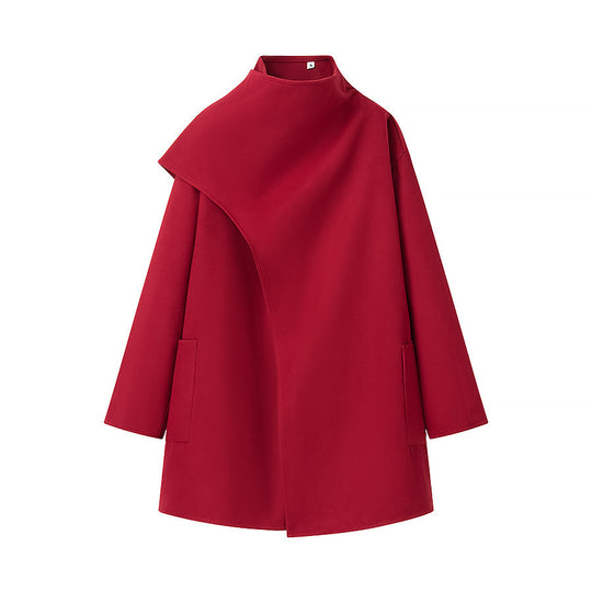 Damen Asymmetrischer Wollmix-Mantel mit Cape-Überwurf und Stehkragen Shop Nory