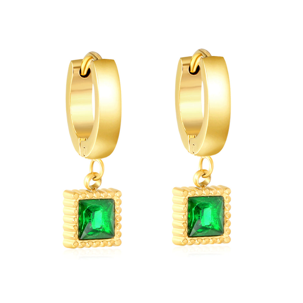 Damen Hängende Ohrstecker mit grünem Kristallanhänger aus goldplattiertem Edelstahl Shop Nory