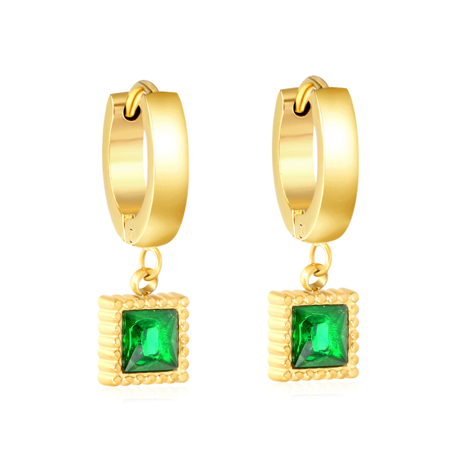 Damen Hängende Ohrstecker mit grünem Kristallanhänger aus goldplattiertem Edelstahl Shop Nory