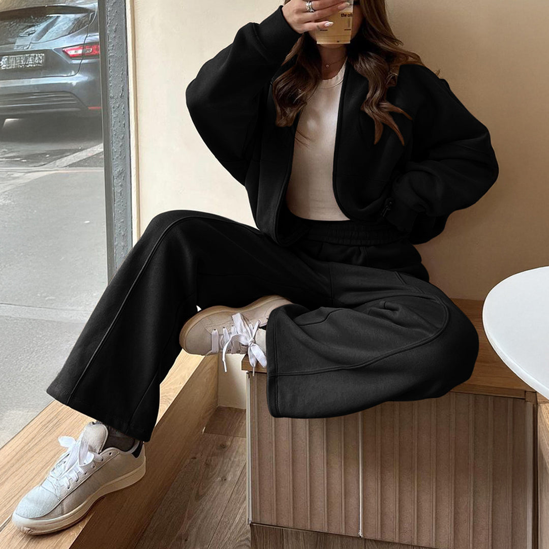Damen nan Oversize-Zipjacke und hochgeschnittene Palazzohose aus weichem French-Terry Shop Nory