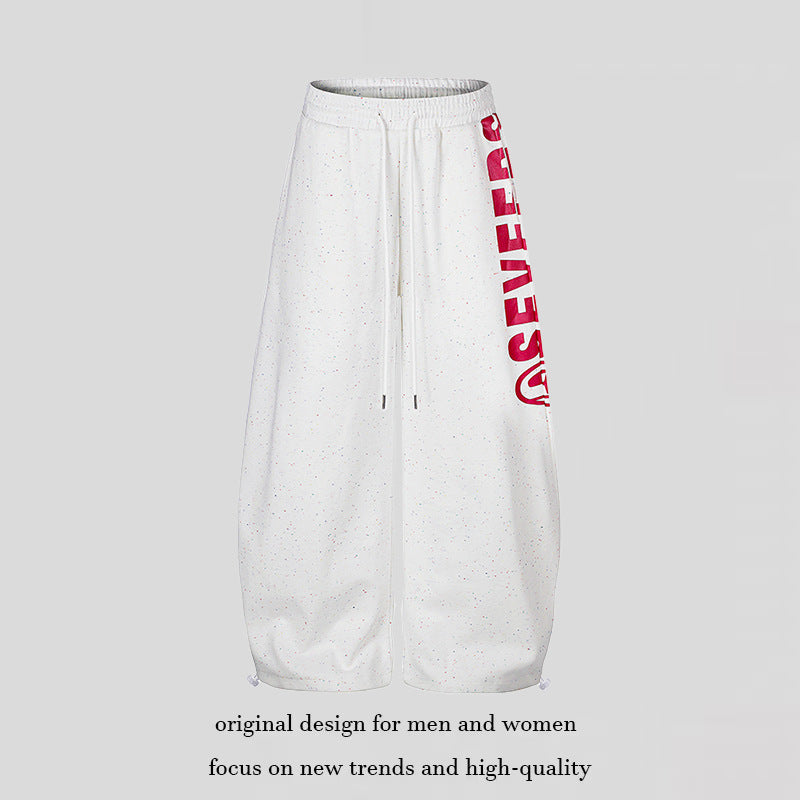 Damen Weite Culotte-Sweatpants mit Komfortbund, Tunnelzug und seitlichem Statement-Print Shop Nory