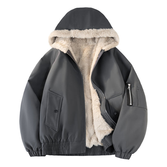 Herren Kapuzen-Bomberjacke mit Teddyfutter, wasserabweisender Außenhülle und Utility-Taschen Shop Nory