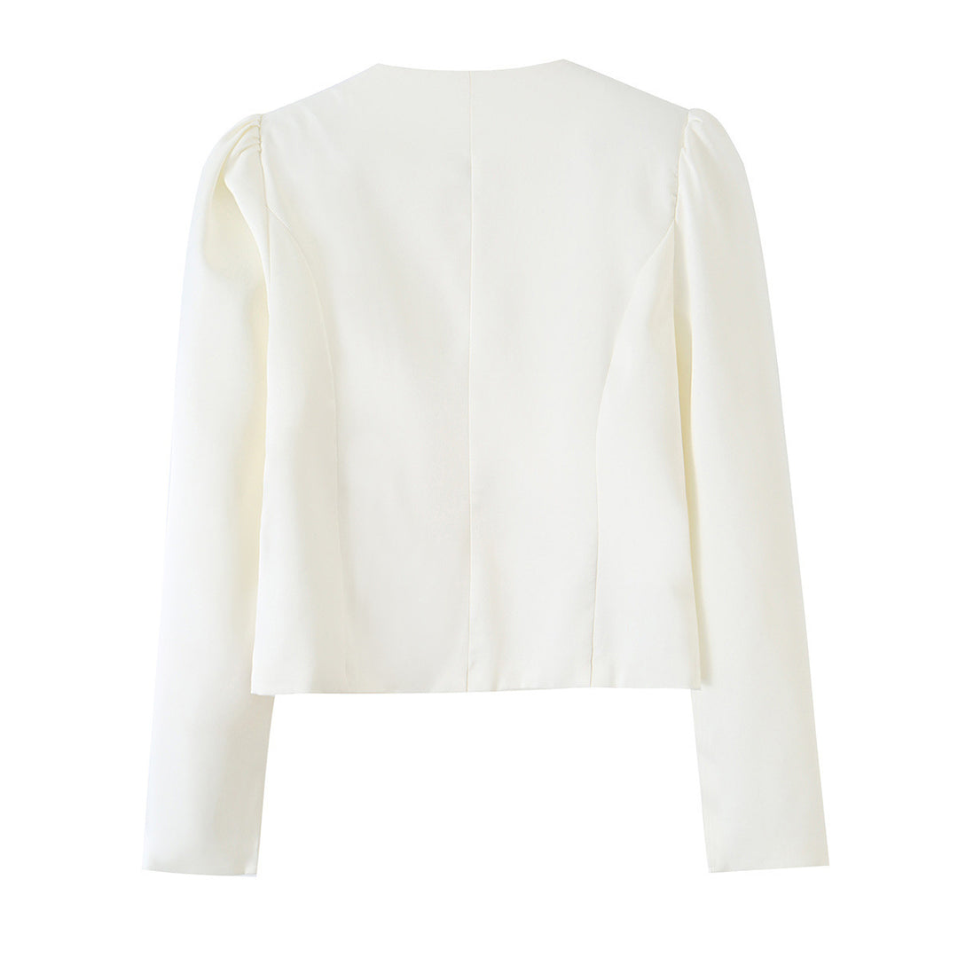 Damen Taillierter Kurzblazer mit Puffärmeln und bezogenen Knöpfen Shop Nory