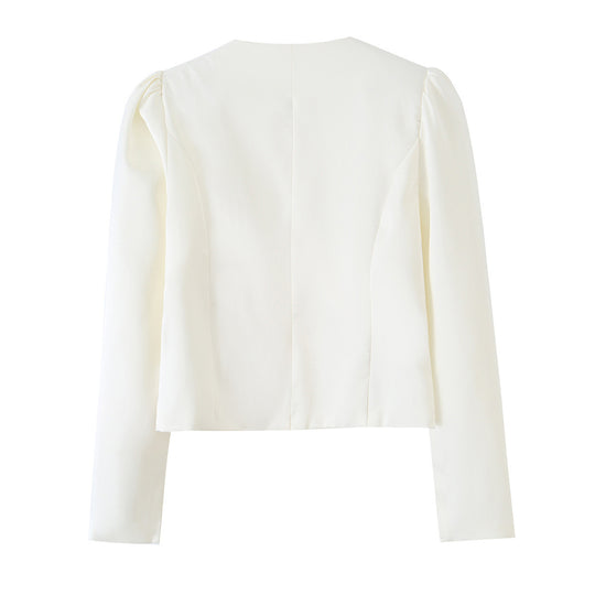Damen Taillierter Kurzblazer mit Puffärmeln und bezogenen Knöpfen Shop Nory