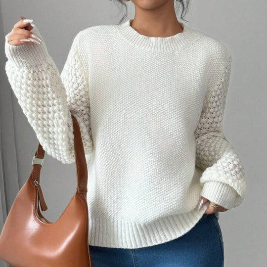 Damen Strukturiertes Grobstrick-Pullover mit Ajour-Ärmeln und geripptem Saum Shop Nory