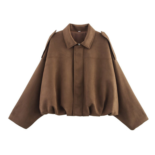 Damen Oversize Wildlederimitat-Kurzjacke Shop Nory