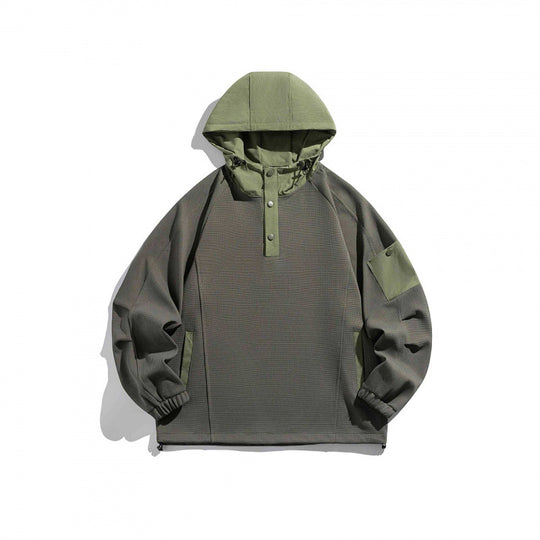 Unisex Technischer Kapuzenpullover im Oversize‑Cut mit Henley‑Knopfleiste, Patchtasche und tunnelzug Shop Nory