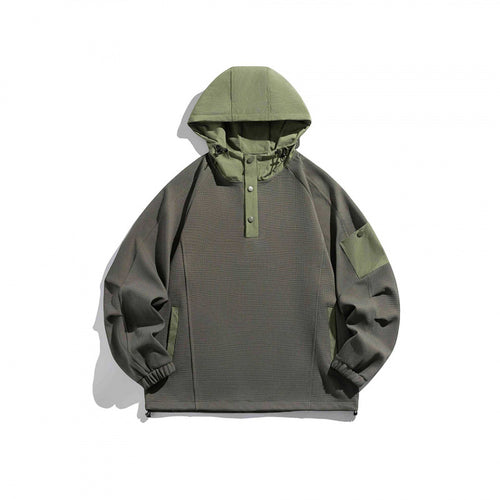 Unisex Technischer Kapuzenpullover im Oversize‑Cut mit Henley‑Knopfleiste, Patchtasche und tunnelzug Shop Nory
