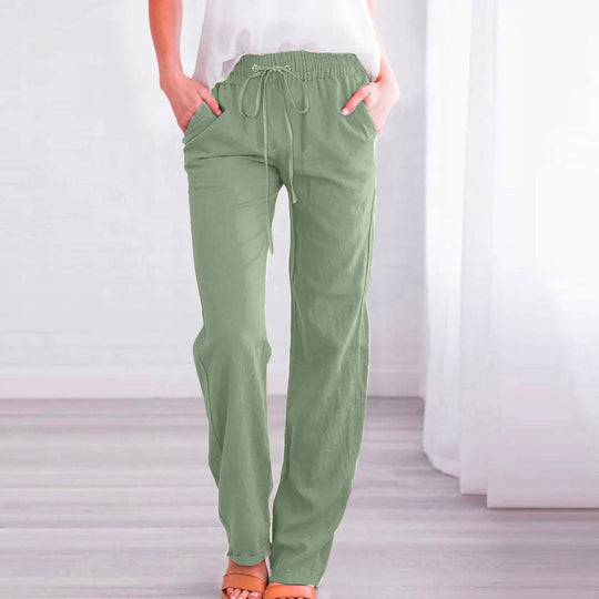 Damen Bequeme Leinen-Hose mit elastischem Bund und Taschen