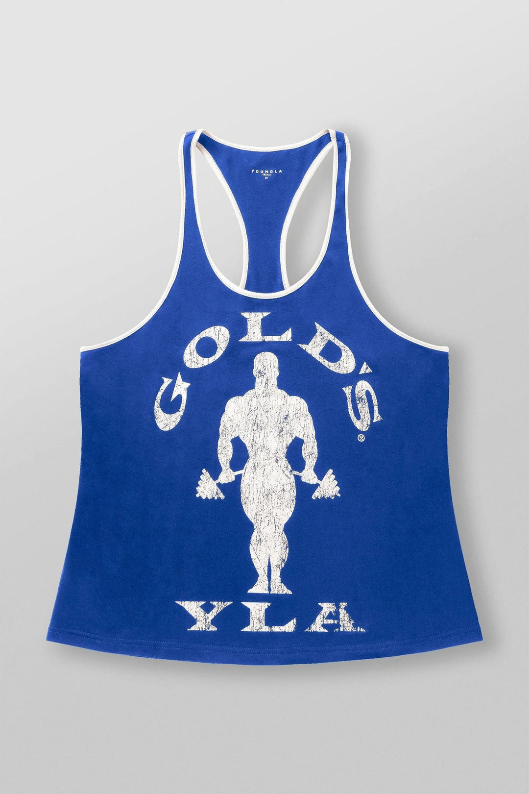 Herren nan athletisches Stringer Tanktop rückenfreier Schnitt mit Kontrastpaspel und Kraftsportmotiv