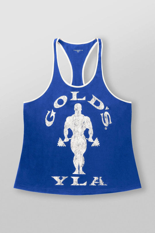 Herren nan athletisches Stringer Tanktop rückenfreier Schnitt mit Kontrastpaspel und Kraftsportmotiv