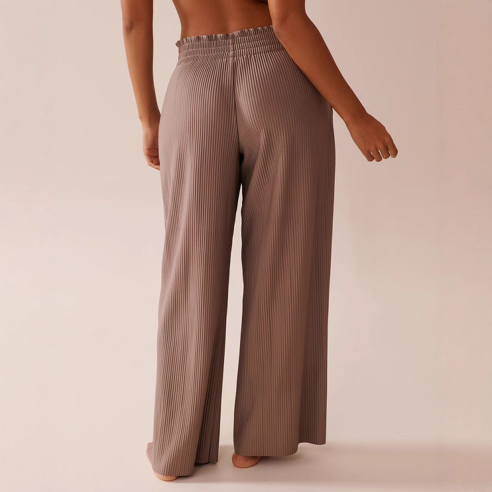Damen Weite Plissee-Hose mit elastischem Bund und seitlichen Taschen