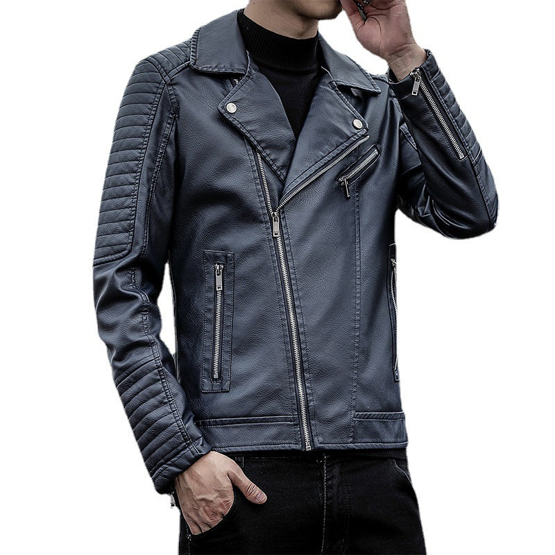 Herren Kunstleder-Bikerjacke mit gesteppter Ärmelpasse, asymmetrischem Reißverschluss und Metallzipper Shop Nory