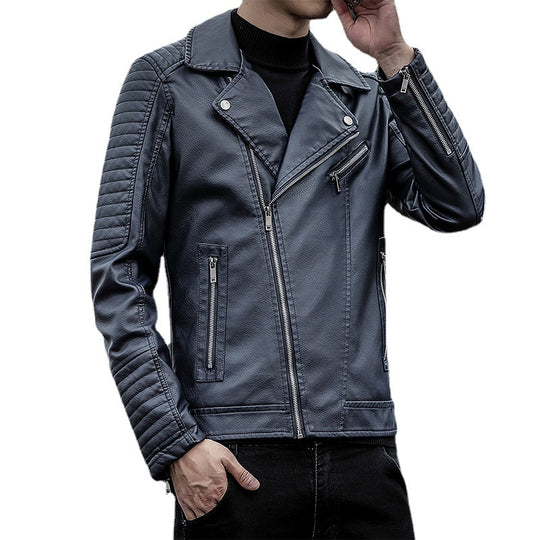 Herren Kunstleder-Bikerjacke mit gesteppter Ärmelpasse, asymmetrischem Reißverschluss und Metallzipper Shop Nory