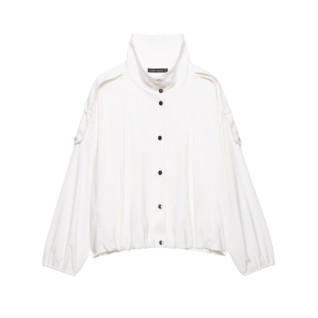 Damen Oversize-Blousonjacke mit Stehkragen und Druckknopffront Shop Nory