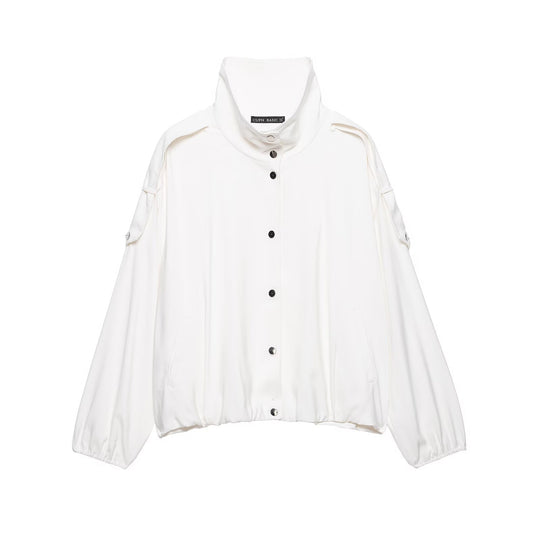 Damen Oversize-Blousonjacke mit Stehkragen und Druckknopffront Shop Nory