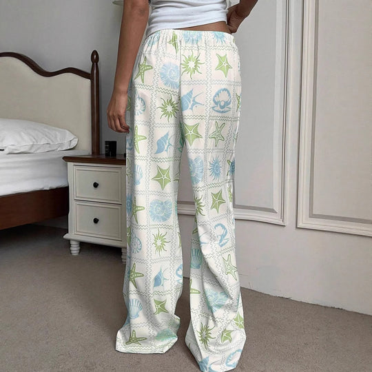 Damen Weite Loungehose mit elastischem Bund und Muschelprint Shop Nory