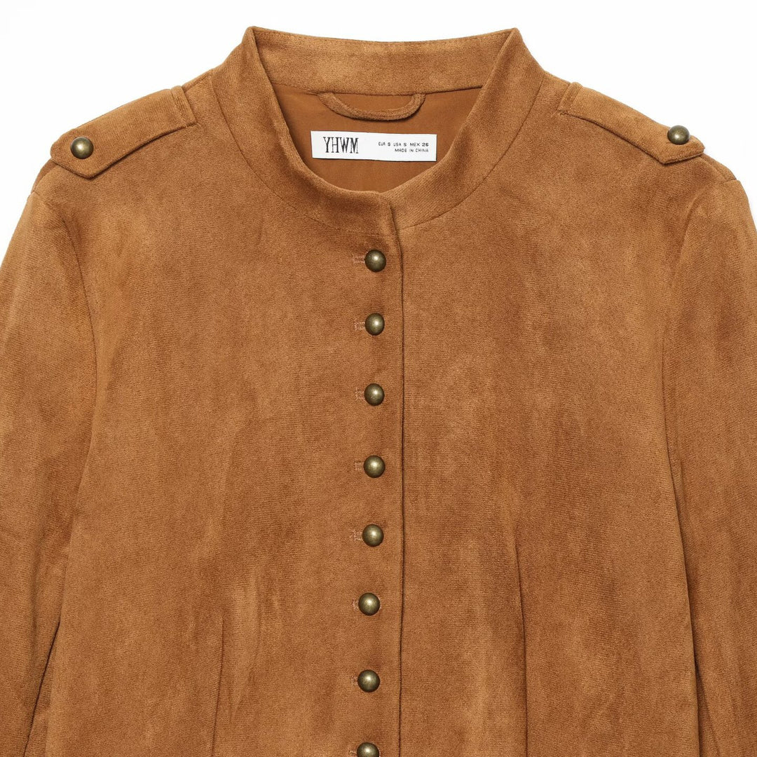 Damen Kurzjacke aus Veloursoptik im Military‑Stil mit Stehkragen und asymmetrischem Saum Shop Nory