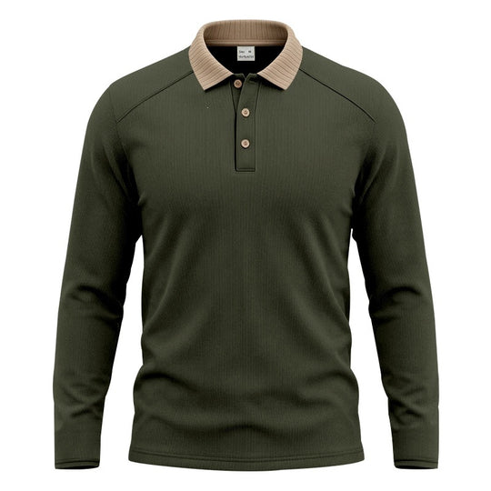 Herren Langarm-Polo aus feinem Rippstrick mit Kontrastkragen und Knopfleiste Shop Nory