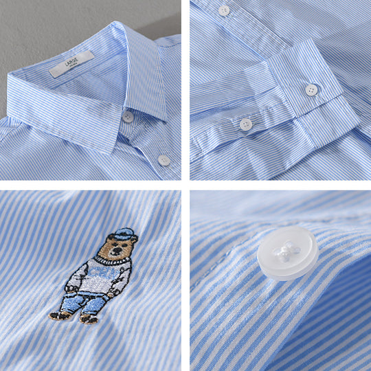 Herren Gestreiftes Baumwollhemd mit feiner Stickerei und relaxed Schnitt Shop Nory