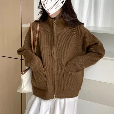 Damen Hochwertiger Strickjacke mit Reißverschluss Shop Nory