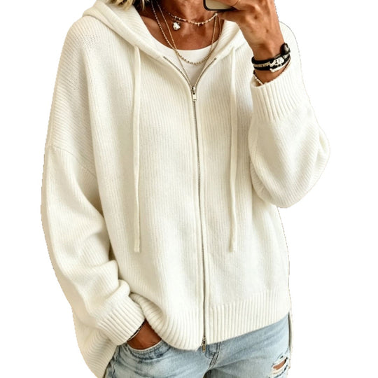 Damen Grobgestrickter Zip‑Hoodie‑Cardigan mit Oversize‑Passform und gerippten Bündchen Shop Nory