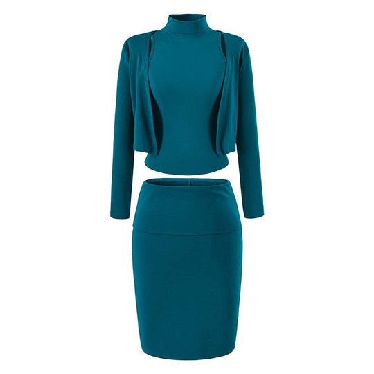 Damen Zweiteiliges Business-Strickset mit Rollkragen-Top, Bolero und Bleistiftrock Shop Nory