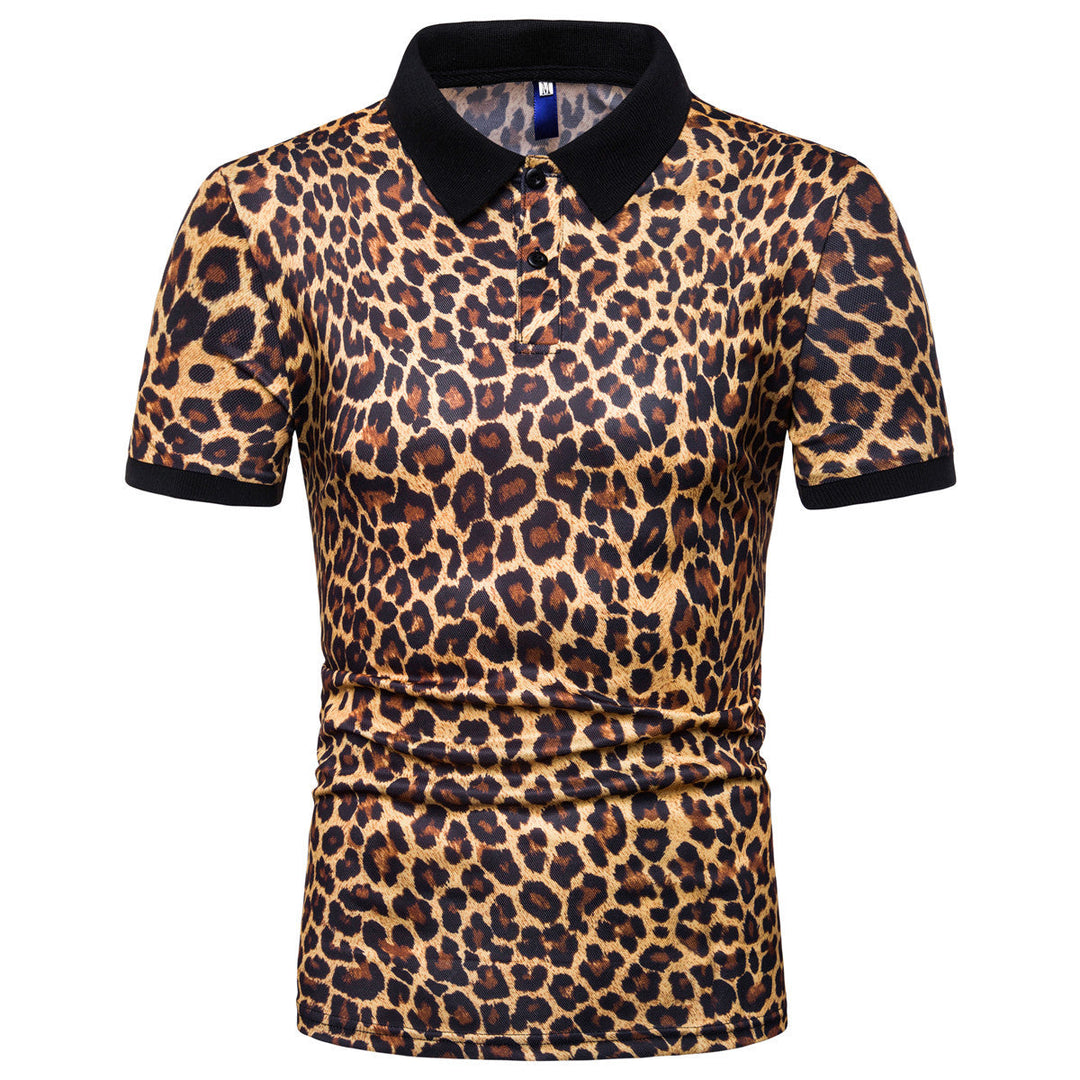 Herren Polo-Shirt mit aufregendem Leopardenmuster und modernem Schnitt