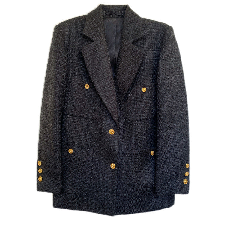 Damen Eleganter Tweed Blazer mit goldenen Knöpfen Shop Nory