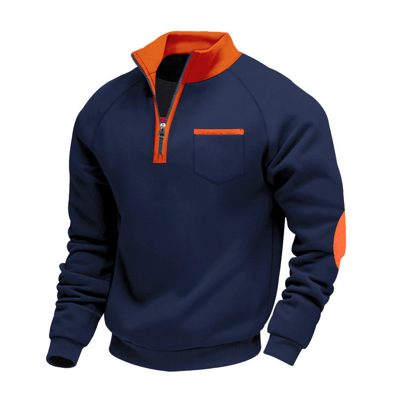 Herren nan Fleece-Quarterzip Pullover mit Brusttasche und Ellbogenpatches Shop Nory