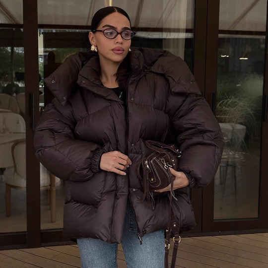 Damen Oversize Steppjacke mit hohem Schalkragen und wattierter Füllung Shop Nory