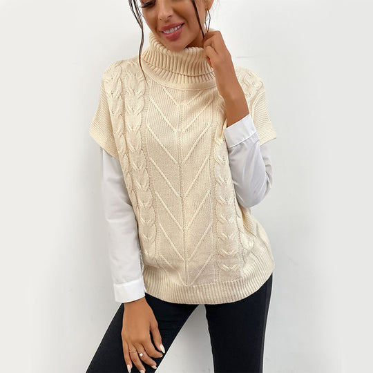 Damen Strickwesten-Pullover mit Zopfmuster und hohem Rollkragen Shop Nory