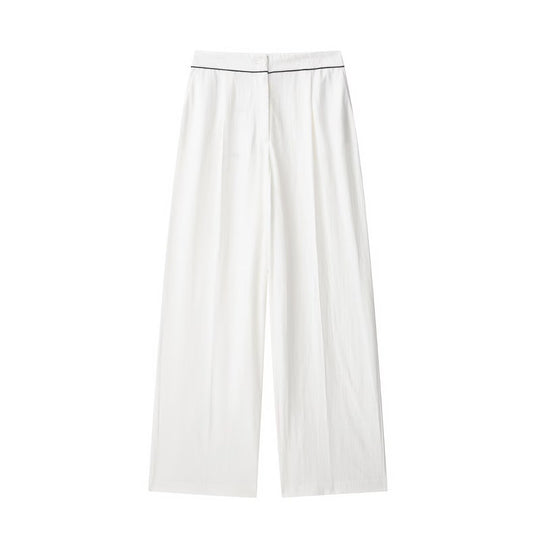 Damen Weite Plisseehose mit hohem Bund, verdeckter Knopfleiste und Kontrastpaspel Shop Nory