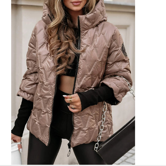 Damen nan kurze gesteppte Wattierte Steppjacke mit Hochkragen Wet-Look und Rippbündchen Shop Nory