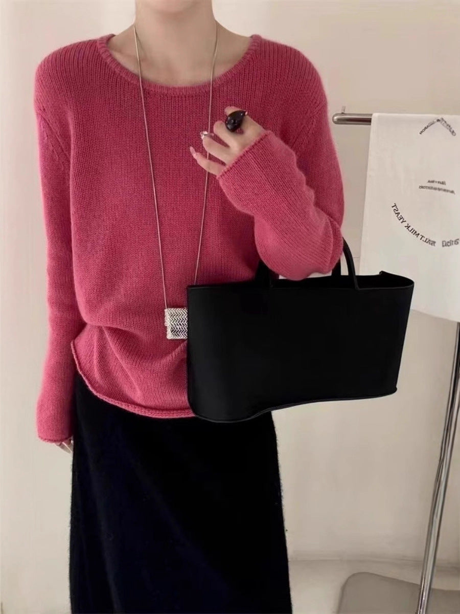 Damen Leichter Oversize-Feinstrickpullover mit Rundhals, dezentem Sheer-Effekt und gerundetem Saum Shop Nory